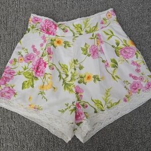 RAHI Floral Lace Trim Shorts White Pink Cottagecore Coquette Boho S